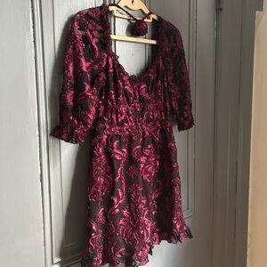🆕 with tags velvet burnout floral dress with matching rosette necklace